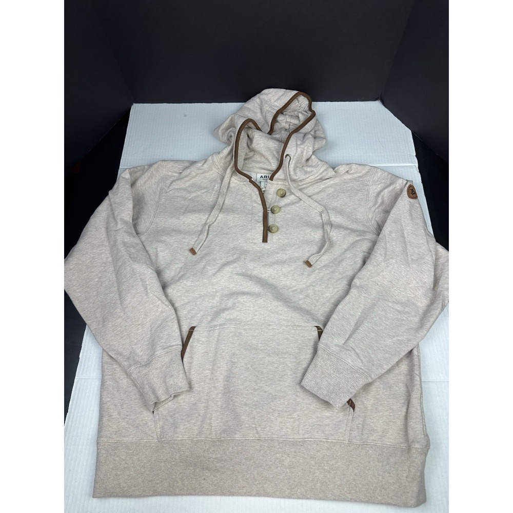 Ariat Real Hoodie Womens XL Oatmeal  Elevated Hoodie Pullover Kangaroo Pockets